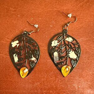 Black and Gold Leaf Earrings